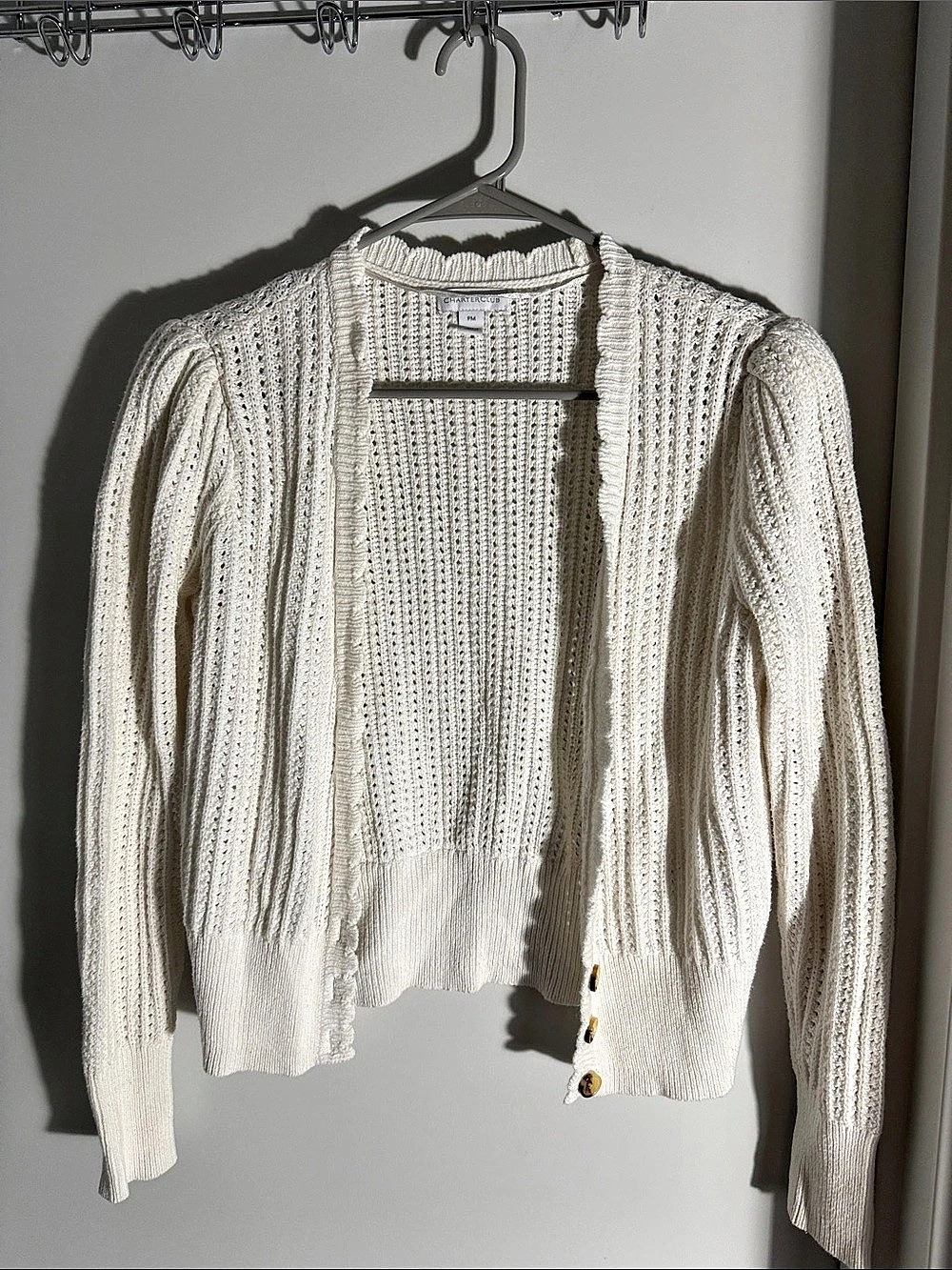 Charter Club Knit Button-Front Cardigan in Cream Size Medium